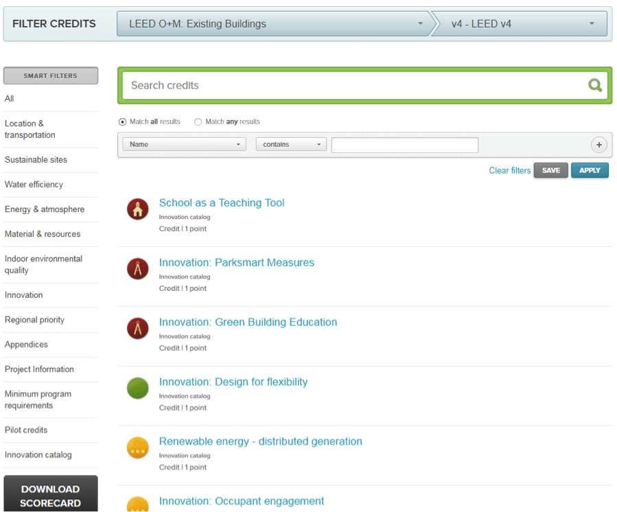 Using the Innovation Catalog LEEDuser